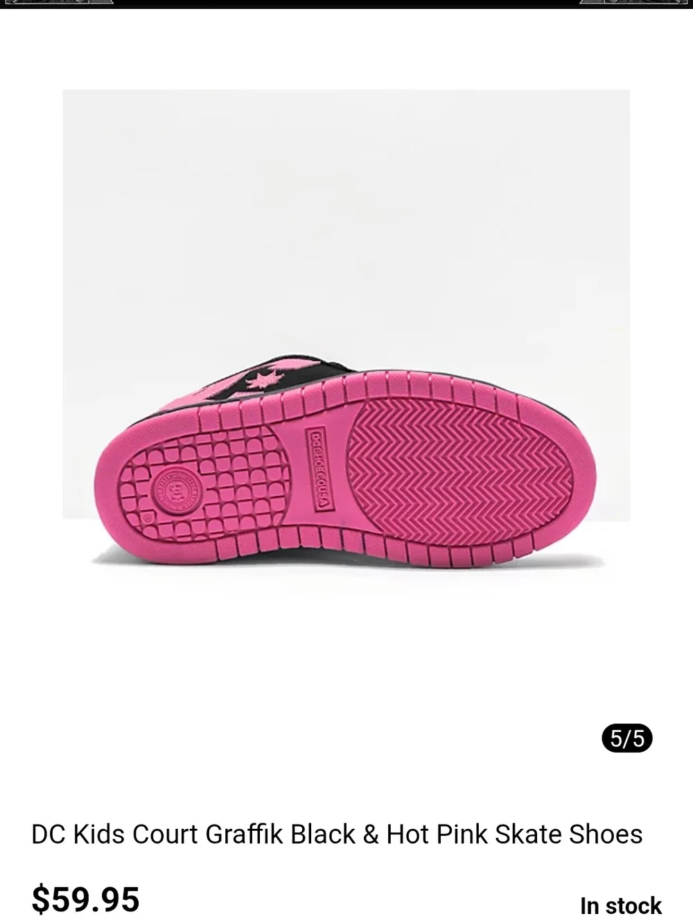 NEW DC Kids Court Graffik Black & Hot Pink Skate Shoes 6